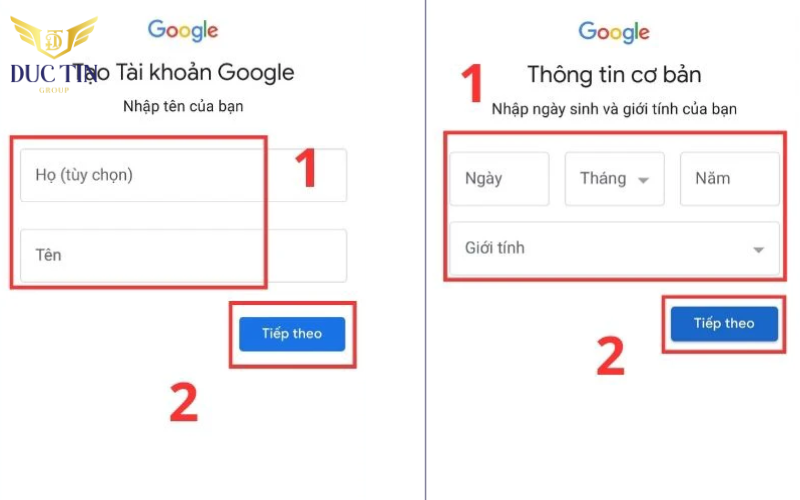 Nhấn “Tạo tài khoản”, chọn “Tiếp theo”